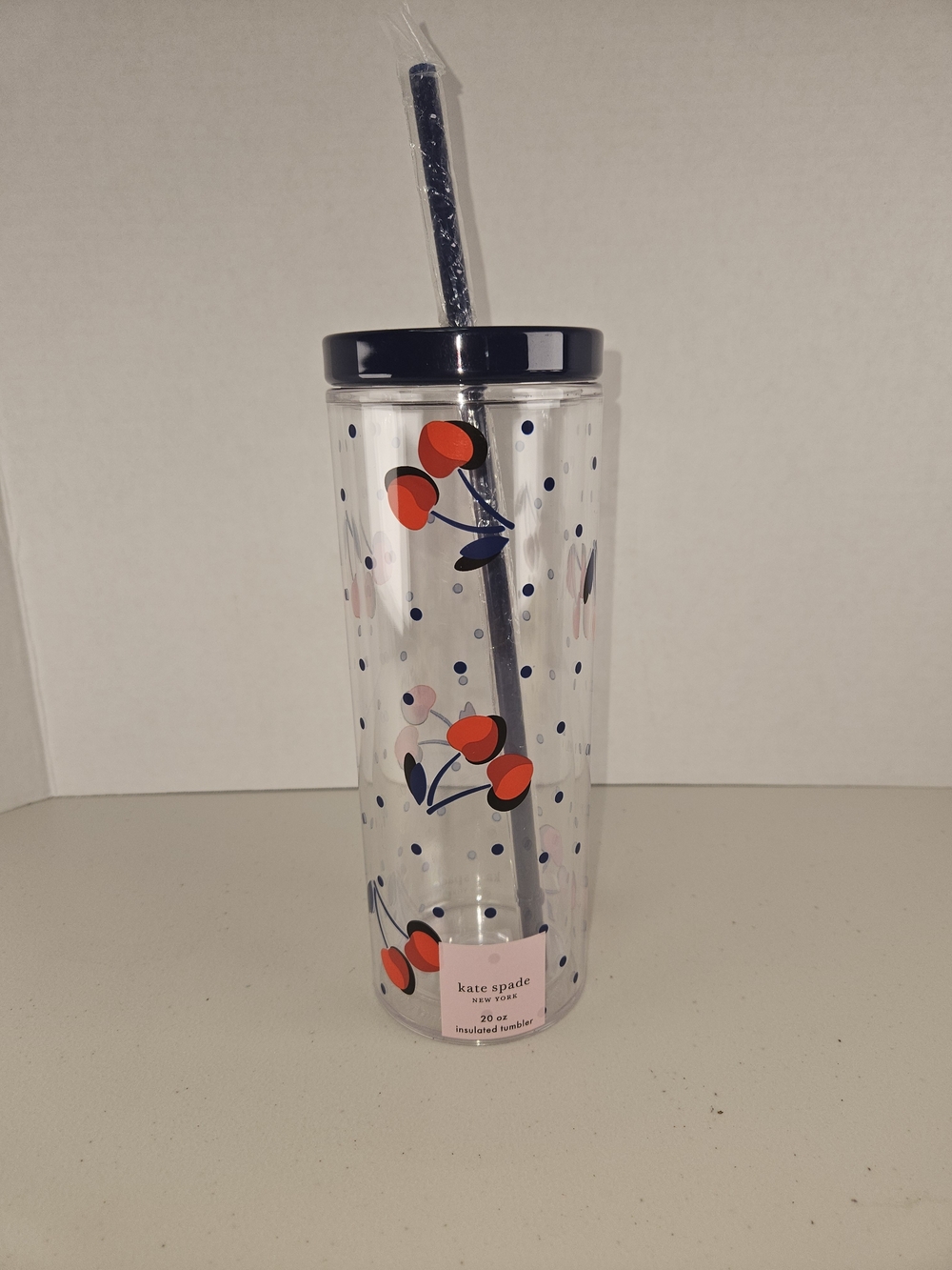 kate spade Cherry Dot Insulated Tumbler in Navy & Red
